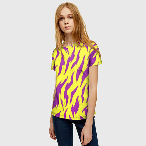 Женская футболка Кислотный тигр паттерн / 3D-принт – фото 3