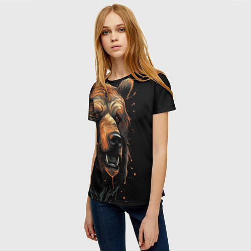 Женская футболка Бурый медведь / 3D-принт – фото 3