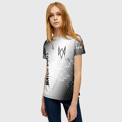 Женская футболка Watch Dogs glitch на светлом фоне: надпись, символ / 3D-принт – фото 3