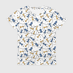 Женская футболка Синие и желтые шахматные фигуры на белом фоне