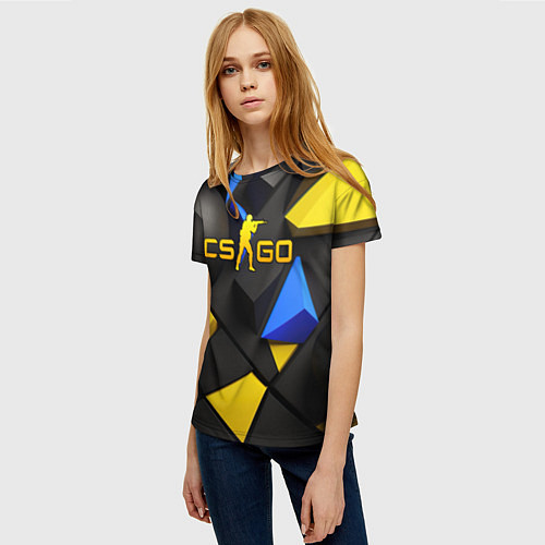 Женская футболка CSGO blue yellow abstract / 3D-принт – фото 3