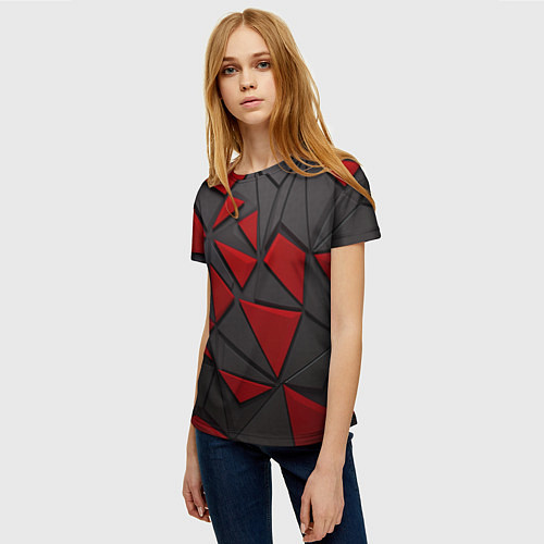 Женская футболка Черные и красные объемные элементы / 3D-принт – фото 3