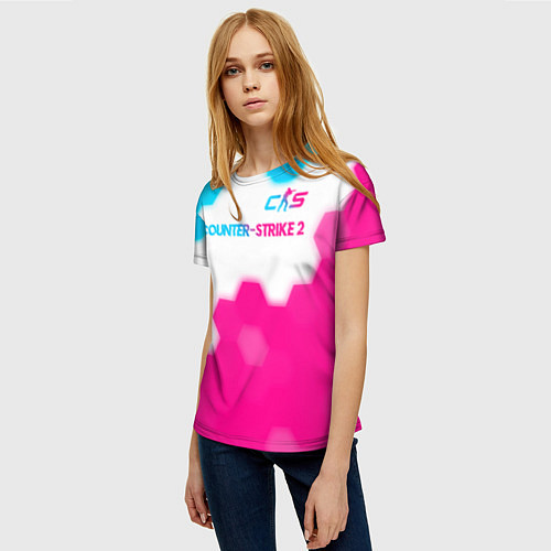 Женская футболка Counter-Strike 2 neon gradient style: символ сверх / 3D-принт – фото 3