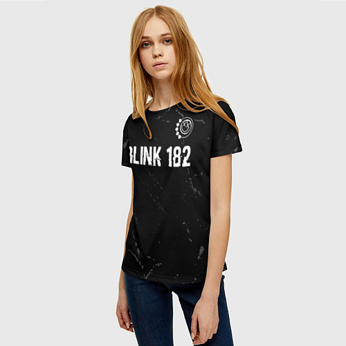 Женская футболка Blink 182 glitch на темном фоне: символ сверху / 3D-принт – фото 3