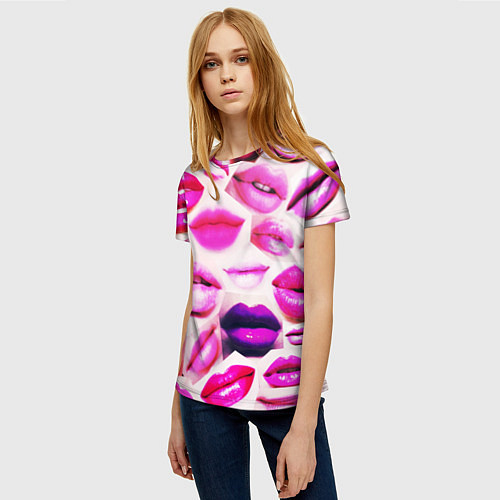 Женская футболка Много розовых губ / 3D-принт – фото 3