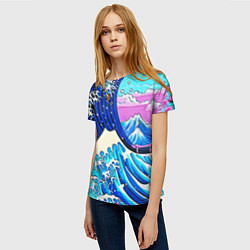 Футболка женская Большая волна в Канагаве сакура, цвет: 3D-принт — фото 2