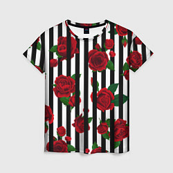 Футболка женская Полосы и красные розы, цвет: 3D-принт