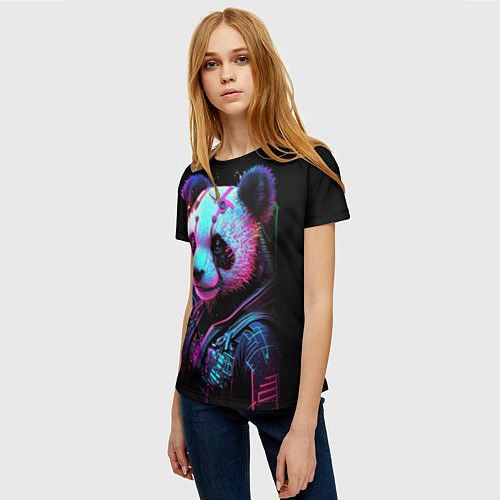 Женская футболка Панда в красках киберпанк / 3D-принт – фото 3