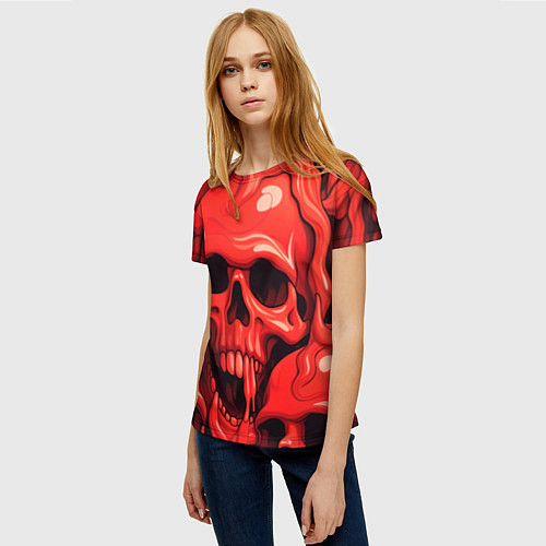 Женская футболка Черепа красные / 3D-принт – фото 3