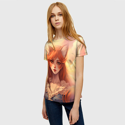 Женская футболка Рыжая девушка лисица / 3D-принт – фото 3
