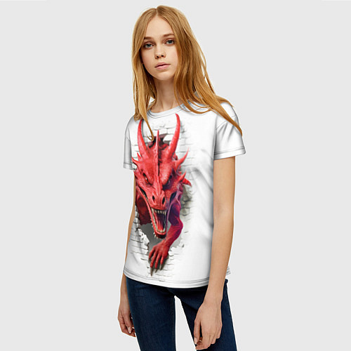 Женская футболка Красный дракон выглядывает из стены / 3D-принт – фото 3
