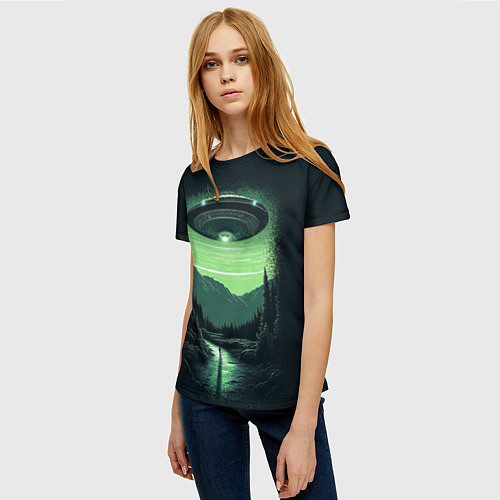 Женская футболка НЛО в лесу / 3D-принт – фото 3