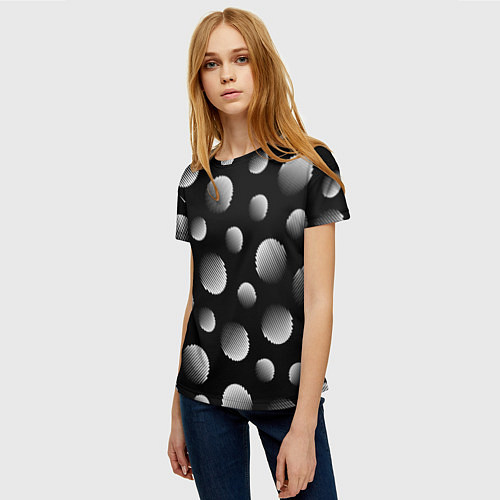 Женская футболка Шары в полоску на черном фоне / 3D-принт – фото 3
