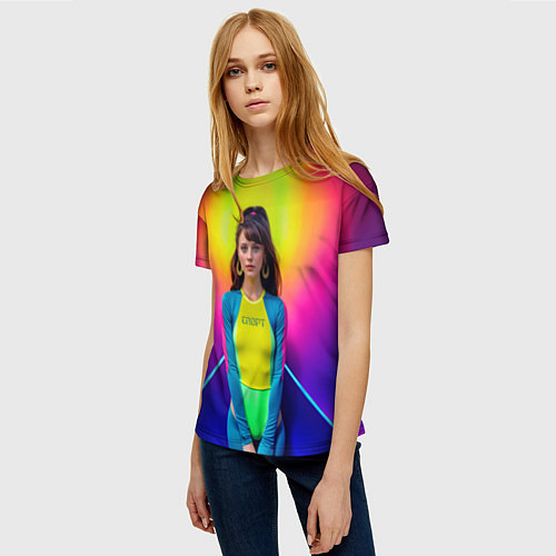 Женская футболка Девушка гимнастка в неоновом зале / 3D-принт – фото 3