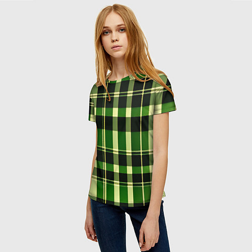 Женская футболка Зеленая в клетку / 3D-принт – фото 3