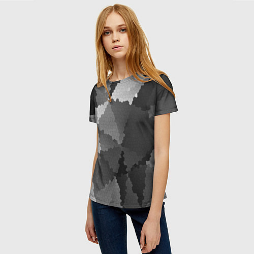 Женская футболка Мозаичный узор в серых оттенках / 3D-принт – фото 3