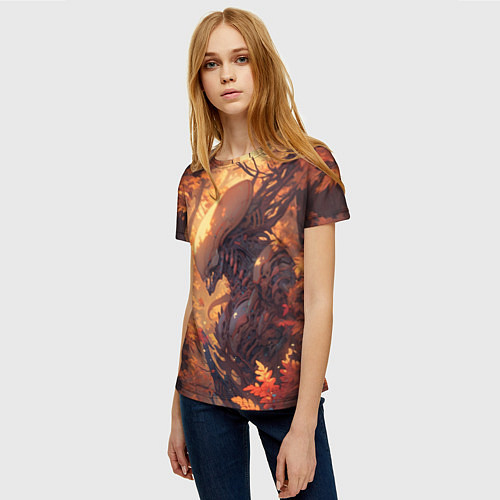 Женская футболка Ксеноморф в осеннем лесу / 3D-принт – фото 3