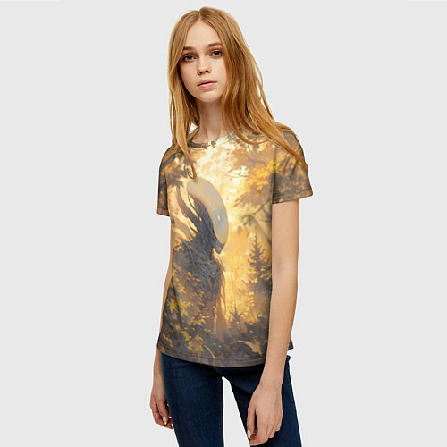 Женская футболка Ксеноморф в утреннем лесу / 3D-принт – фото 3