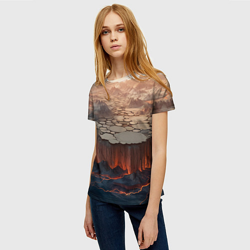 Женская футболка Разлом земли и лавовой поверхности / 3D-принт – фото 3