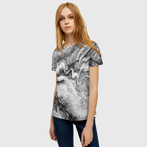 Женская футболка Черно-белая мраморная абстракция / 3D-принт – фото 3
