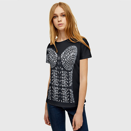 Женская футболка Черный корсет с блестящими стразами / 3D-принт – фото 3