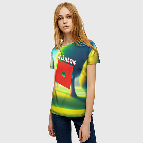 Женская футболка Роблокс пейзаж / 3D-принт – фото 3
