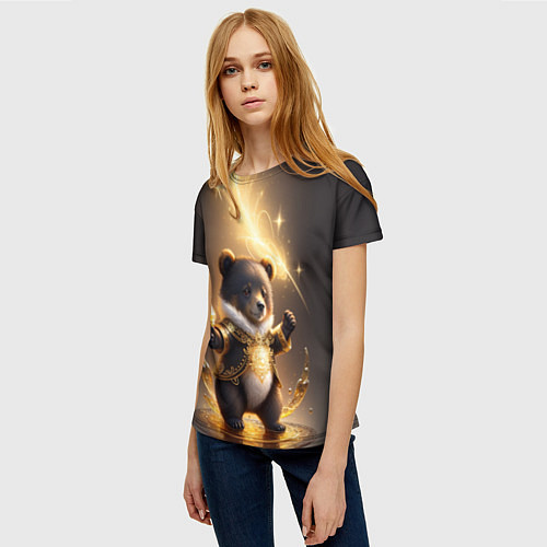 Женская футболка Бурый медвежонок с фонариком / 3D-принт – фото 3