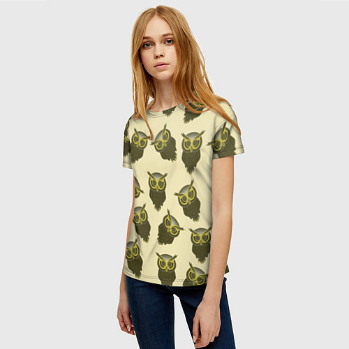 Женская футболка Сова птица паттерн / 3D-принт – фото 3