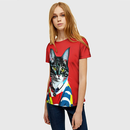 Женская футболка Милая кисуля в модном полувере - поп-арт / 3D-принт – фото 3