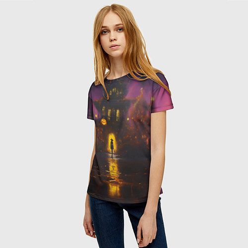 Женская футболка Жуткий дом и ведьма с метлой / 3D-принт – фото 3