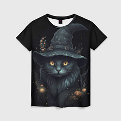 Футболка женская Черный кот в шляпе, цвет: 3D-принт