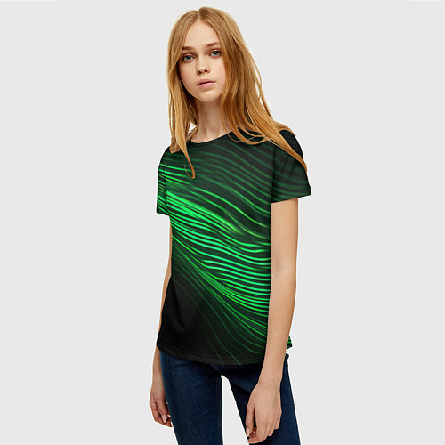 Женская футболка Green neon lines / 3D-принт – фото 3