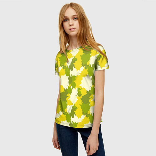 Женская футболка Желто-зеленый камуфляж / 3D-принт – фото 3