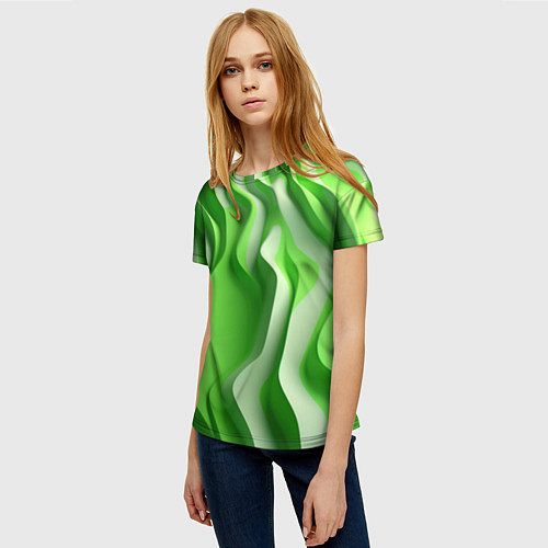 Женская футболка Зеленые объемные полосы / 3D-принт – фото 3
