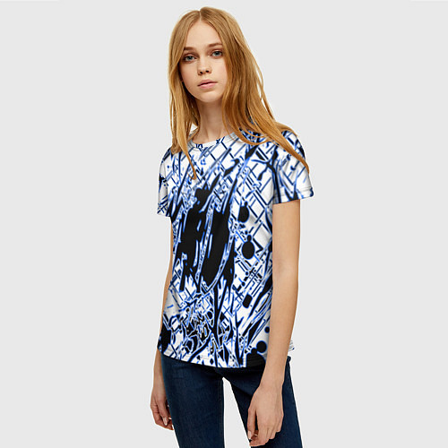 Женская футболка Кибернетическая клякса синяя / 3D-принт – фото 3
