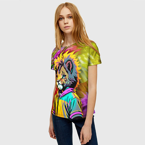 Женская футболка Funny lion cub - pop art / 3D-принт – фото 3
