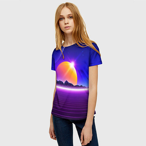 Женская футболка Mountains - sun - space - vaporwave / 3D-принт – фото 3