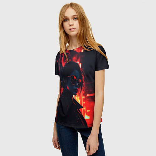 Женская футболка Девушка прячущаяся в тенях / 3D-принт – фото 3