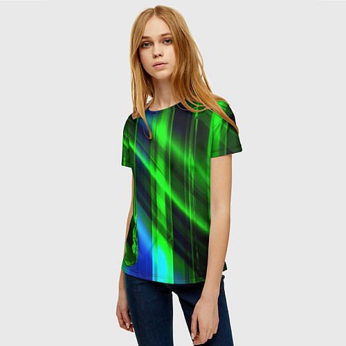 Женская футболка Зеленая зеркальная абстракция / 3D-принт – фото 3