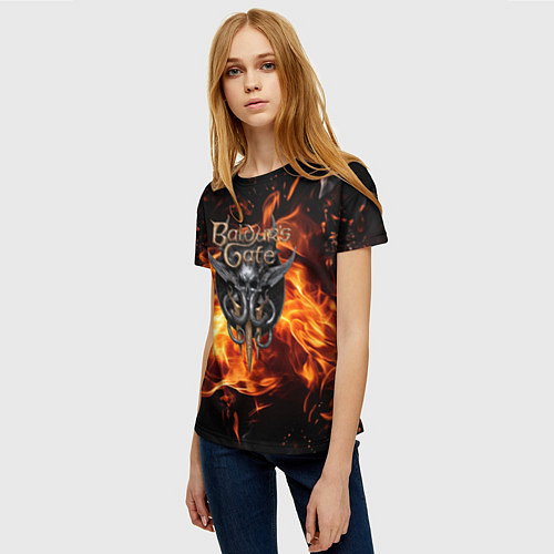 Женская футболка Baldurs Gate 3 fire logo / 3D-принт – фото 3