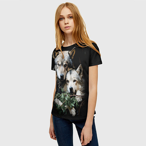 Женская футболка Волчица с маленьким волчонком / 3D-принт – фото 3