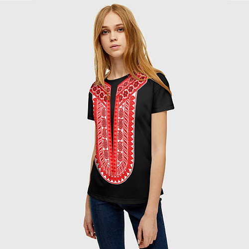 Женская футболка Красный орнамент в руском стиле / 3D-принт – фото 3