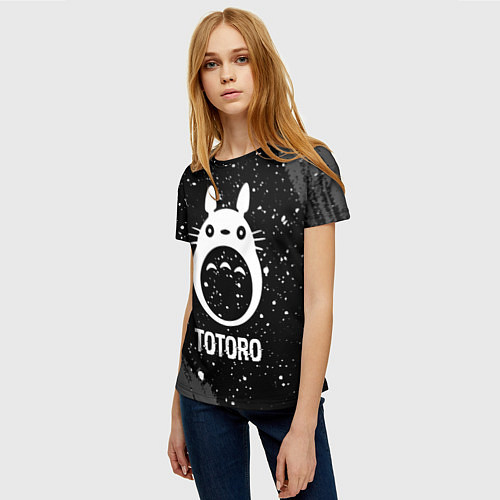 Женская футболка Totoro glitch на темном фоне / 3D-принт – фото 3