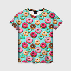 Футболка женская Разноцветные пончики паттерн, цвет: 3D-принт