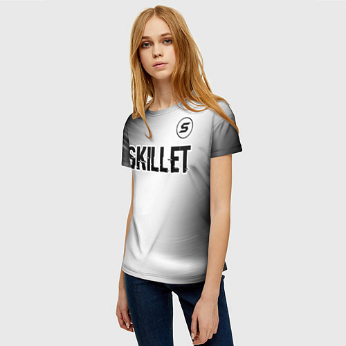Женская футболка Skillet glitch на светлом фоне: символ сверху / 3D-принт – фото 3