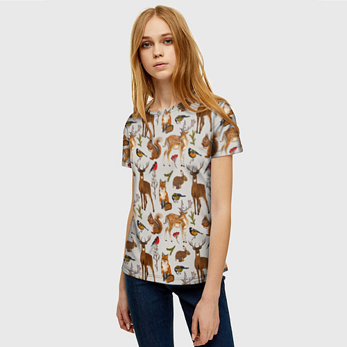 Женская футболка Лесные животные / 3D-принт – фото 3