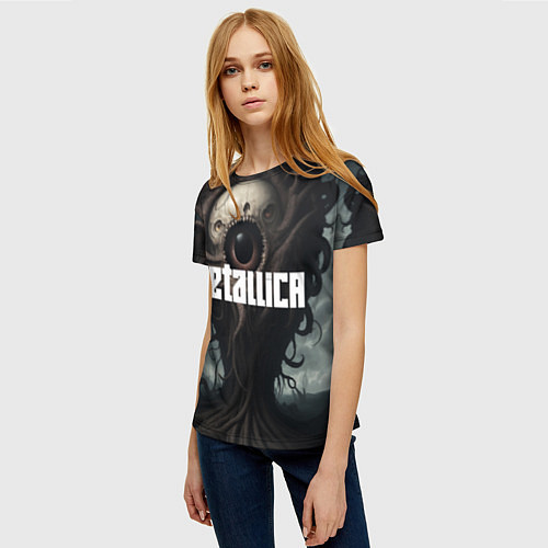 Женская футболка Металлика на фоне одноглазого рок монстра / 3D-принт – фото 3