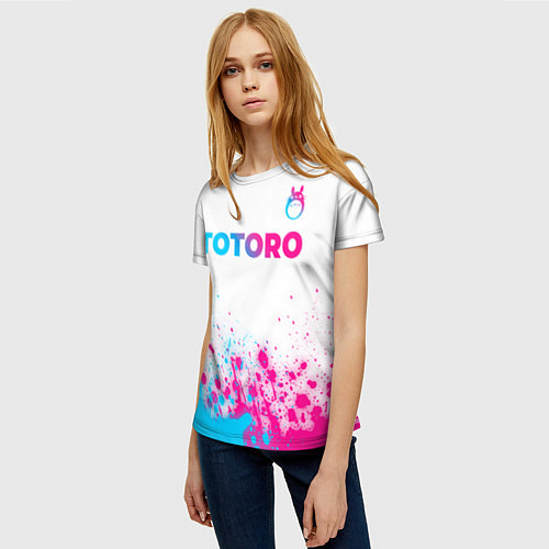 Женская футболка Totoro neon gradient style: символ сверху / 3D-принт – фото 3