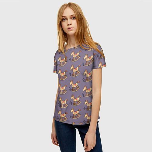 Женская футболка Деревянные лошадки качалки / 3D-принт – фото 3
