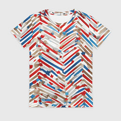 Футболка женская Новогодние линии синий и красный, цвет: 3D-принт